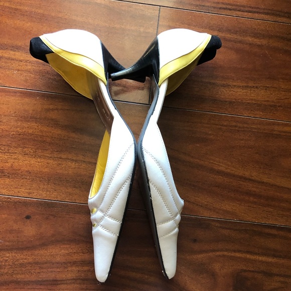 Barbara Bui size 36.5 white black yellow kitten heel pointed toe - Picture 7 of 10